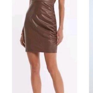 Express Brown One Shoulder Faux Leather Dress